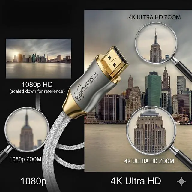 Alt view image 3 of 5 - Fusion4k 4K HDMI Cable 10 Feet - High Speed 18Gbps ^^ 4K@60Hz 2K@144Hz 1080p@240Hz ^^ HDR ARC Dolby Atmos ^^ Braided Cord for PS5, Xbox Series X, Apple TV, Roku, Soundbar, Gaming Monitor