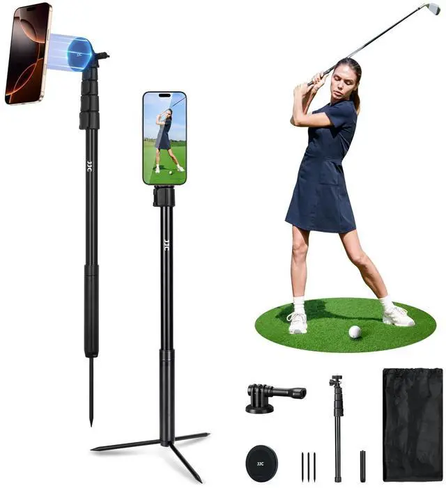 Main image of Golf Monopod Selfie Stick with Ground Spike Stakes, 61" Magnetic Aluminum Phone Tripod Stand for Golf Training Aid, Compatible with iPhone Air 17 16 15 14 13 12 Pro Max Plus Gopro Action Cameras