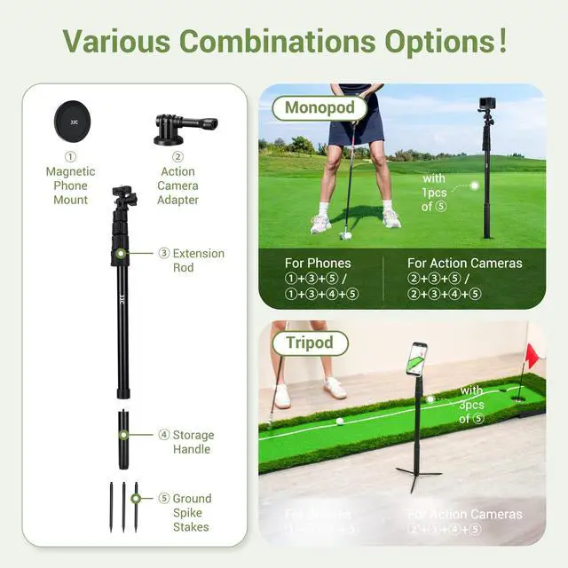 Alt view image 2 of 5 - Golf Monopod Selfie Stick with Ground Spike Stakes, 61" Magnetic Aluminum Phone Tripod Stand for Golf Training Aid, Compatible with iPhone Air 17 16 15 14 13 12 Pro Max Plus Gopro Action Cameras