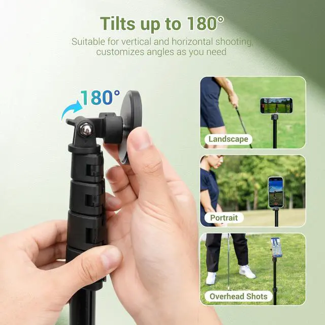 Alt view image 5 of 5 - Golf Monopod Selfie Stick with Ground Spike Stakes, 61" Magnetic Aluminum Phone Tripod Stand for Golf Training Aid, Compatible with iPhone Air 17 16 15 14 13 12 Pro Max Plus Gopro Action Cameras