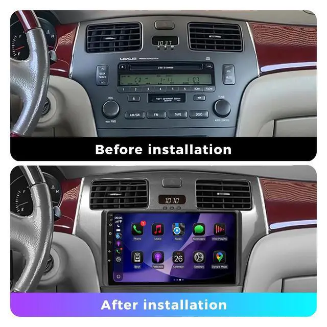 Alt view image 2 of 5 - FELLOSTAR for Lexus ES250 ES300 ES330 2001-2006 Radio Upgrade with Carplay & Android Auto 8-Core 2G RAM + 32G ROM Car Stereo 9-Inches QLED Touch Screen Head Unit with GPS Navigation