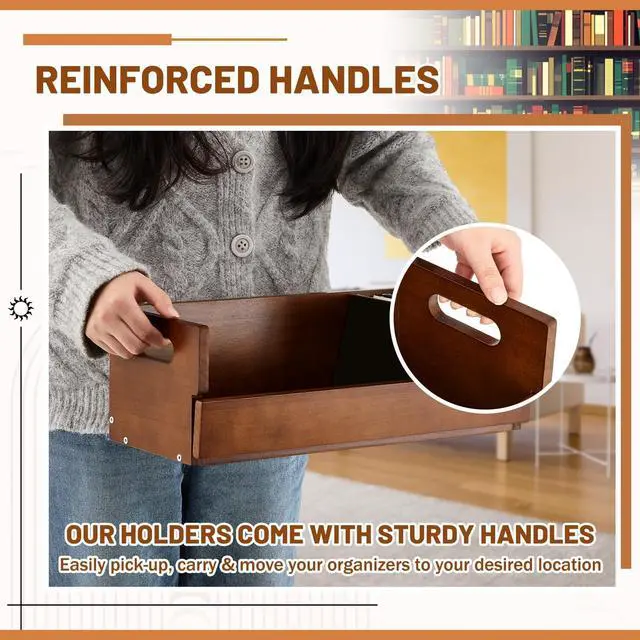 Alt view image 5 of 5 - CroBlissful 4 Set Wooden CD Storage Box,Holds 144 CDs(36 Each),Stackable CD Holder Organizer with Magnetic Front Flap and Carrying Handles for DVDs, Cassette Tapes and Movie Cases (Brown)