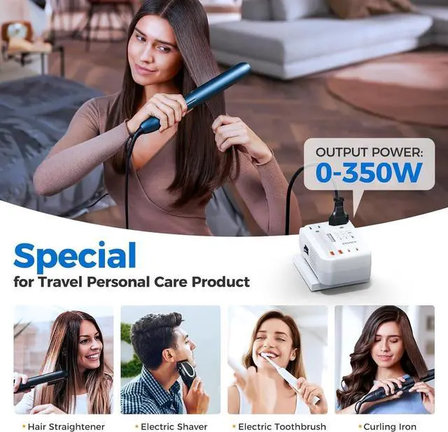 Alt view image 3 of 5 - Upgraded 2000W Voltage Converter US to Europe for Hair Dryer - 220V to 110V Converter for European Travel, Power Converter Adapter Combo with 2 PD/QC & UK/AU/US/IT/European Travel Plug Adapters