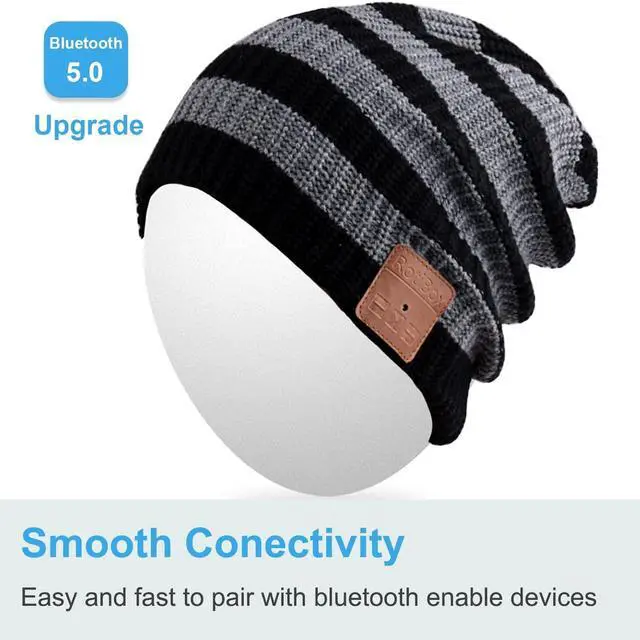 Alt view image 3 of 5 - Rotibox Winter Unisex Bluetooth Beanie Hat Music Cap with Wireless Headphones Headsets Earphones Speakers Mic Hands Free for Running Skiing Snowboard Skating Hiking - Black