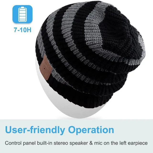 Alt view image 4 of 5 - Rotibox Winter Unisex Bluetooth Beanie Hat Music Cap with Wireless Headphones Headsets Earphones Speakers Mic Hands Free for Running Skiing Snowboard Skating Hiking - Black