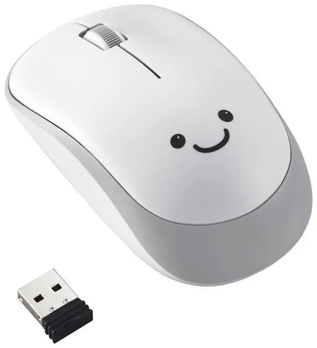 Main image of ELECOM Cute Face Mouse, 2.4GHz USB Wireless, Ambidextrous Design, Silent Click, Lightweight, Portable, Gray White Computer Mice, Plug and Play, Girls, Boys and Kids, for PC, Laptop, Windows and