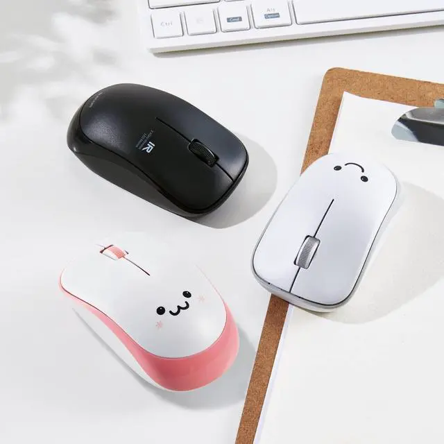 Alt view image 2 of 2 - ELECOM Cute Face Mouse, 2.4GHz USB Wireless, Ambidextrous Design, Silent Click, Lightweight, Portable, Gray White Computer Mice, Plug and Play, Girls, Boys and Kids, for PC, Laptop, Windows and