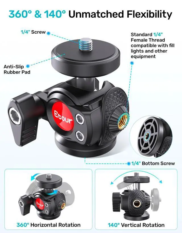 Alt view image 4 of 5 - Etour Webcam Tripod Stand, Height Extendable Tripod with 360 Swivel Balhead for Webcam/Camera/Phone, for NexiGo N60 Logitech Webcam C920 C922 C922x C925e C930 C930e C615 Brio 4K with 1/4" Threa