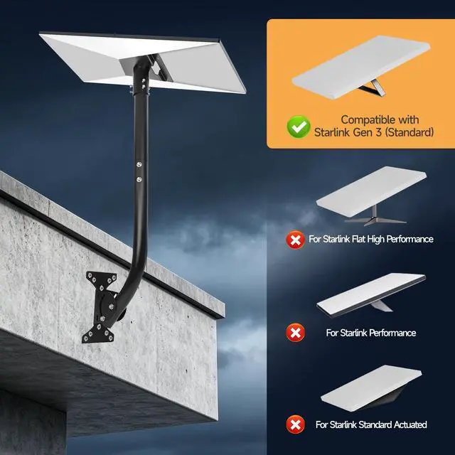 Alt view image 2 of 5 - Wall Mount for Starlink Gen 3, Adjustable 28 Inch Rustproof Carbon Steel Long Arm, Heavy Duty Weatherproof Mounting Kit for Standard Gen 3/V3/4/4X Roof, Eave and Wall, Include Pipe