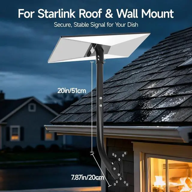 Alt view image 5 of 5 - Wall Mount for Starlink Gen 3, Adjustable 28 Inch Rustproof Carbon Steel Long Arm, Heavy Duty Weatherproof Mounting Kit for Standard Gen 3/V3/4/4X Roof, Eave and Wall, Include Pipe