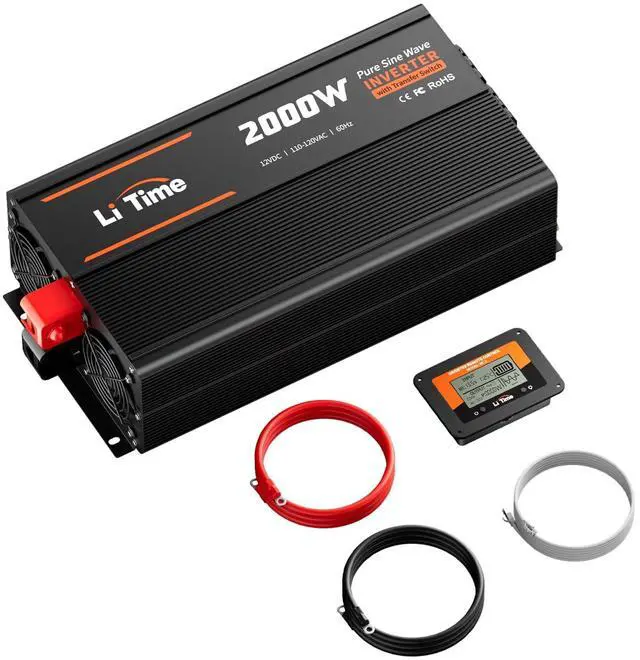 Main image of Litime 2000W Pure Sine Wave Power Inverter with ATS Transfer Switch, 12V DC to 120V AC Converter, 4000W Peak, Remote LCD Controller, USB & Type-C for RV, Truck, Home, Camping
