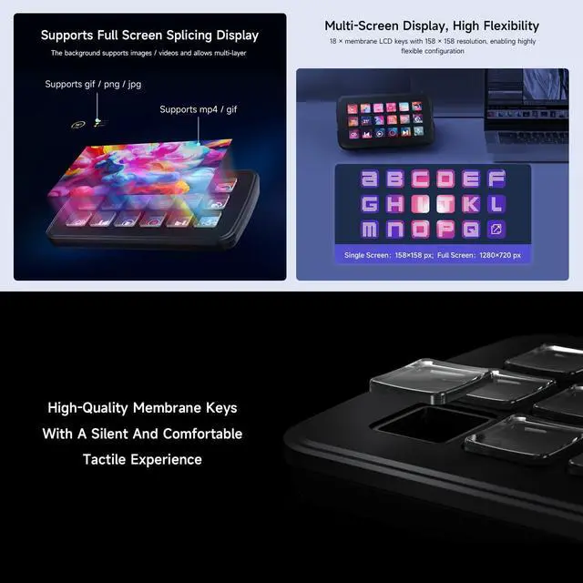 Alt view image 4 of 5 - KLAYERS SK18 B Multi-Functional AI Voice Control Panel with 18 Programmable LCD Macro Keys,Linux+QMK Dual-System Architecture, and AIDA64 Compatibility