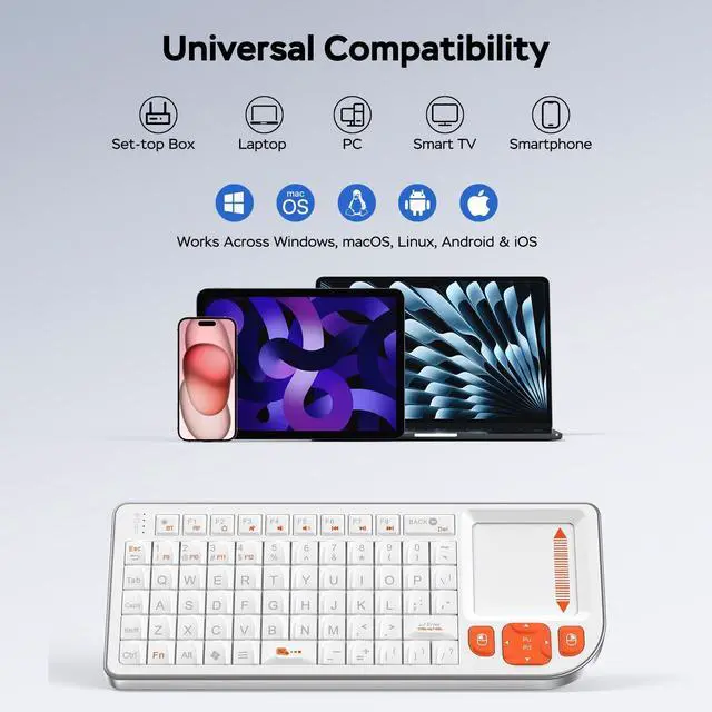 Alt view image 5 of 5 - Miritz Mini Keyboard with Touchpad, Mini Bluetooth Keyboard, Ultra-Compact Portable for IT Professionals, Field Service Technicians, Home Theater PC & Multi-Device Travel - Durable &Reliable, White