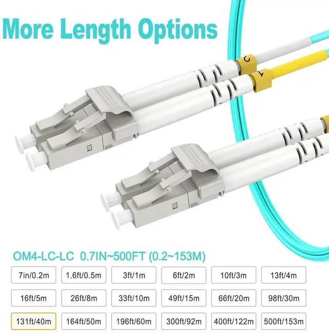 Alt view image 3 of 5 - 40m(130ft) OM4 LC LC Fiber Patch Cables MMF Multimode, Options 0.2m~153m, Fiber Optical Cable Duplex, 50/125m 40G/100G LSZH