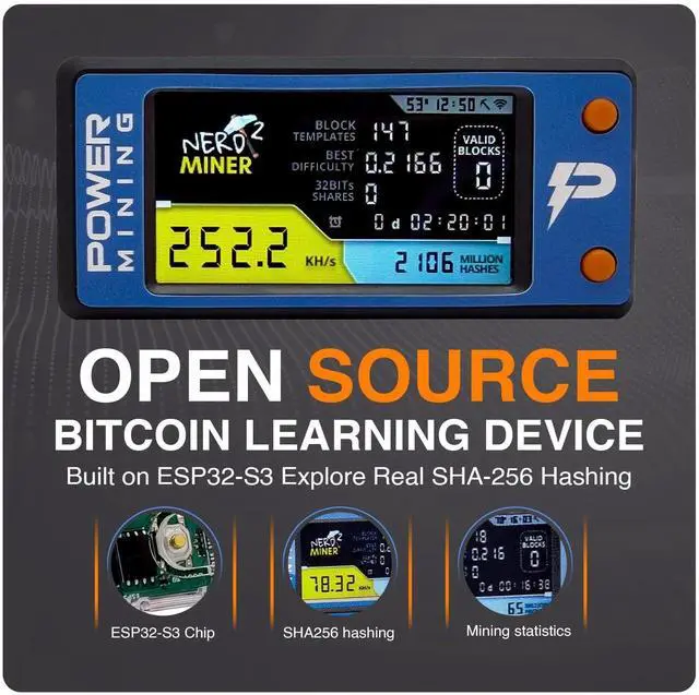 Alt view image 2 of 5 - NerdMiner V2 Open Source Bitcoin Miner 256KH/s ESP32-S3 Dual-core LX7 Solo BTC Miner with 1.9" LCD Color Screen, 1W Power Consumption, WiFi 2.4GHz, USB-C Educational Crypto Mining Device