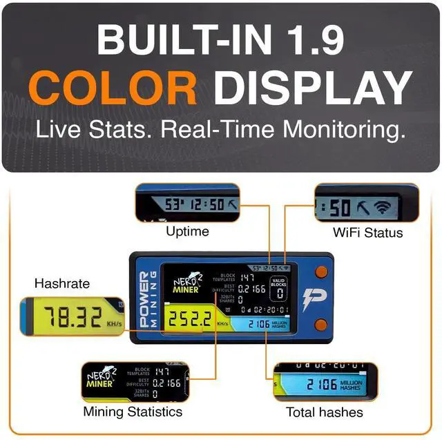 Alt view image 4 of 5 - NerdMiner V2 Open Source Bitcoin Miner 256KH/s ESP32-S3 Dual-core LX7 Solo BTC Miner with 1.9" LCD Color Screen, 1W Power Consumption, WiFi 2.4GHz, USB-C Educational Crypto Mining Device