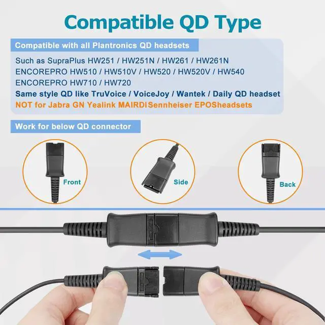 Alt view image 3 of 5 - Training Y Splitter Adapter Cable to QD Headset Work for All Plantronics Quick Disconnect Headsets Splitter Cord Connector with in-line Volume Mute Controls for Call Center, Monitoring, Training