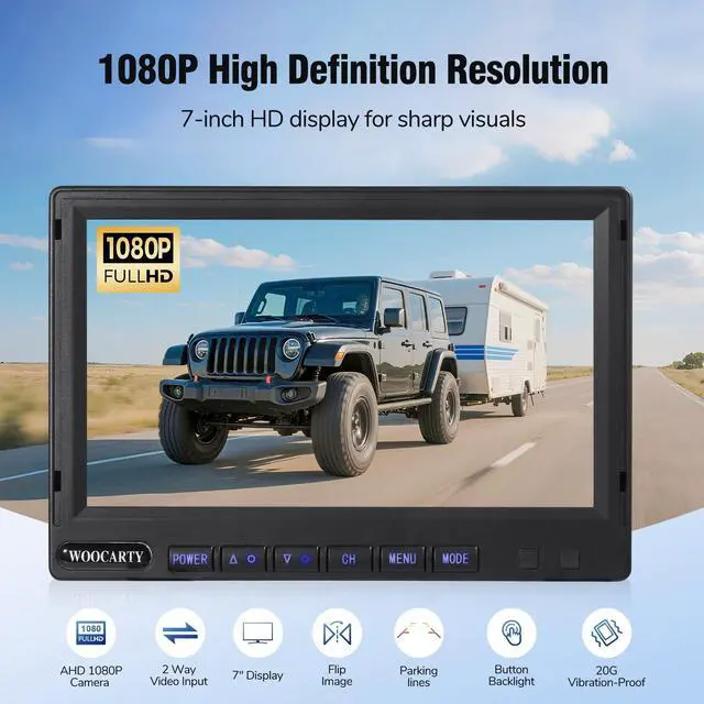Alt view image 2 of 5 - WOOCARTY 7-inch AHD1080P Wired RV Backup Camera System, IP69k Waterproof IR Night Vision Reversing Camera, Vibration-Proof 20G for Trailer/Tractors/Truck/Excavator/Skid Steer/Heavy Equipment, WY7