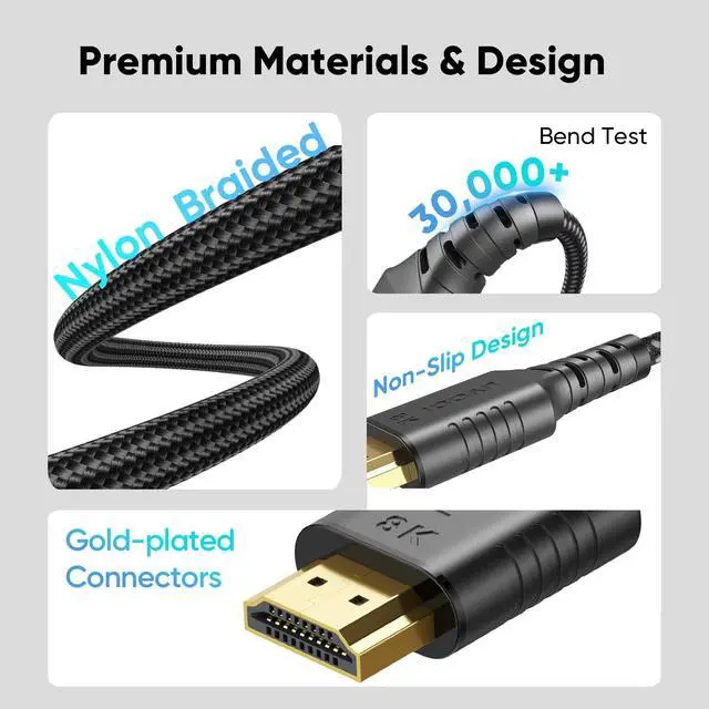 Alt view image 5 of 5 - Short HDMI Cable 1 Foot 10-Pack, 8K HDMI 2.1 Cable 1FT 48Gbps Ultra High Speed Braided HDMI Cords Multi Pack, 1 FT HDMI Cable with ARC/eARC for Camera, Field Monitor, External Recorder, Laptop, PC