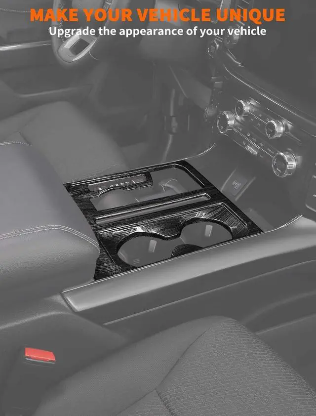 Alt view image 2 of 5 - Savadicar Black Wood Grain Interior Accessories - Floor Console Gear Shift & Cup Holder Panel Trim Cover for Ford F150 (2021-present) - Premium Texture Interior Decor Upgrade Option, 1 PC