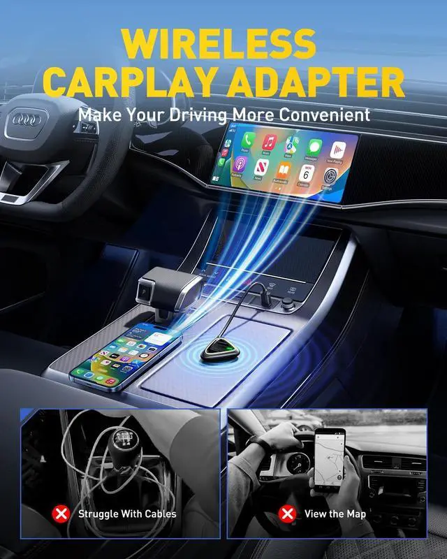 Alt view image 2 of 5 - 2027 Upgraded Wireless CarPlay Adapter for Apple, Upgrade Factory Wired Carplay to Wireless CarPlay Adapter, No Latency for iPhone iOS 10+ and Cars from 2015+, USB & Type-C, Plug & Play