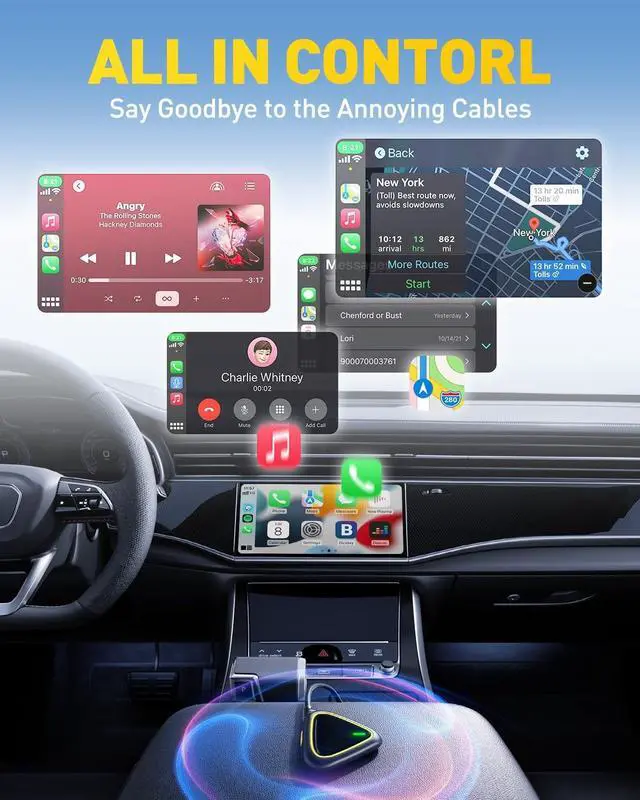 Alt view image 4 of 5 - 2027 Upgraded Wireless CarPlay Adapter for Apple, Upgrade Factory Wired Carplay to Wireless CarPlay Adapter, No Latency for iPhone iOS 10+ and Cars from 2015+, USB & Type-C, Plug & Play