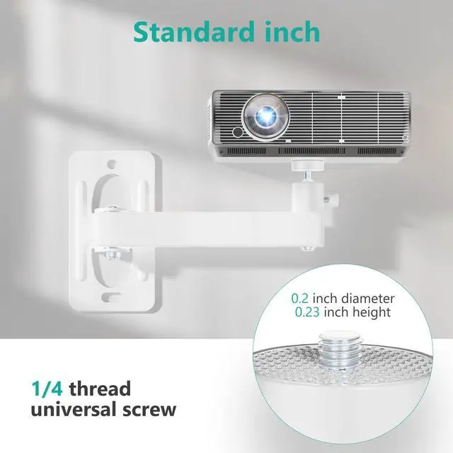 Alt view image 2 of 5 - WALI Mini Projector Wall Mount, Full Motion Adjustable Bracket for 1/4" M4 M6 Screws, Hanging Holder for Small Projectors, Supports up to 4.4lbs - 1330LM-PMWS, White