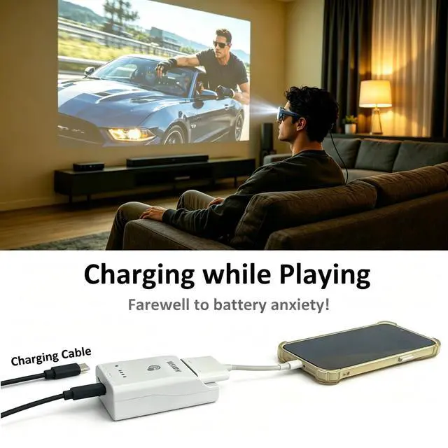Alt view image 5 of 5 - VISIONHMD HDMI to USB C Adapter for HDMI Devices/iPhone 14 & Earlier with Lightning, Built-in Battery & Charge and Play, Supports 4K 60Hz, for Viture/RayNeo/Xreal/Rokid AR Glasses