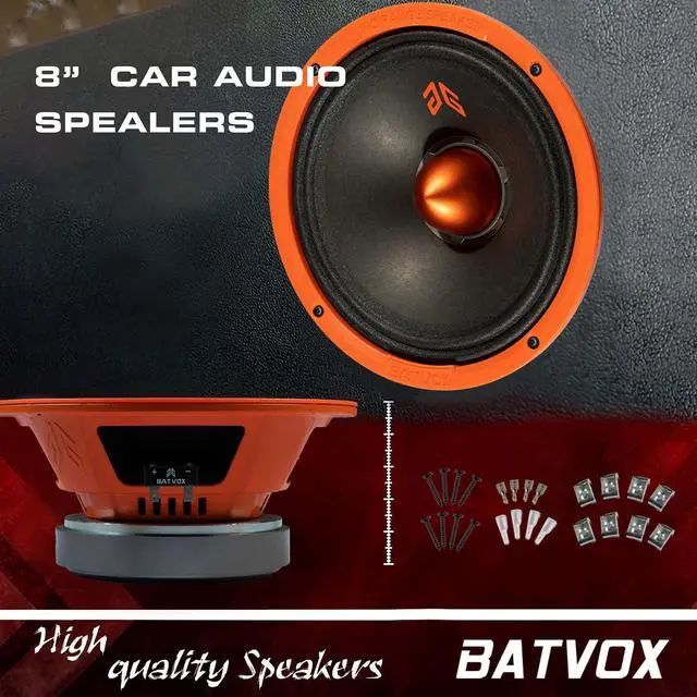 Alt view image 2 of 5 - Gaooger MX80E2 Midrange Loudspeaker 8" Orange Bullet, 640W Max, 4 Ohms, Premium Quality Audio Door Speakers for Car or Truck Stereo Sound System, Orange (2 Speaker)