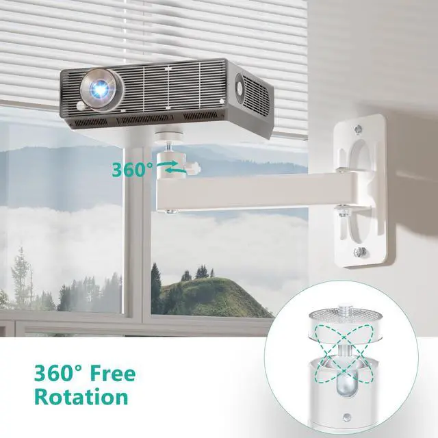 Alt view image 3 of 5 - WALI Mini Projector Wall Mount, Full Motion Adjustable Bracket for 1/4" M4 M6 Screws, Hanging Holder for Small Projectors, Supports up to 4.4lbs - 1330LM-PMWS, White