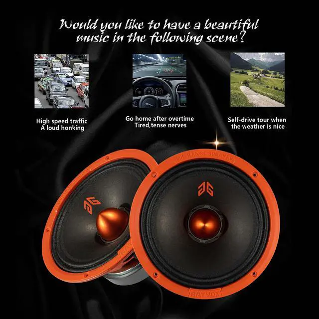 Alt view image 5 of 5 - Gaooger MX80E2 Midrange Loudspeaker 8" Orange Bullet, 640W Max, 4 Ohms, Premium Quality Audio Door Speakers for Car or Truck Stereo Sound System, Orange (2 Speaker)