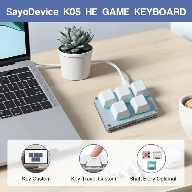 Alt view image 4 of 5 - SAYODEVICE K05 HE Rapid Trigger Hall Effect Mini Keyboard Suitable for OSU and Geometry Dash Rhythm Game Macro Keypad with Magnetic Linear Switches (White, Gateron Jade Pro Green Switch)