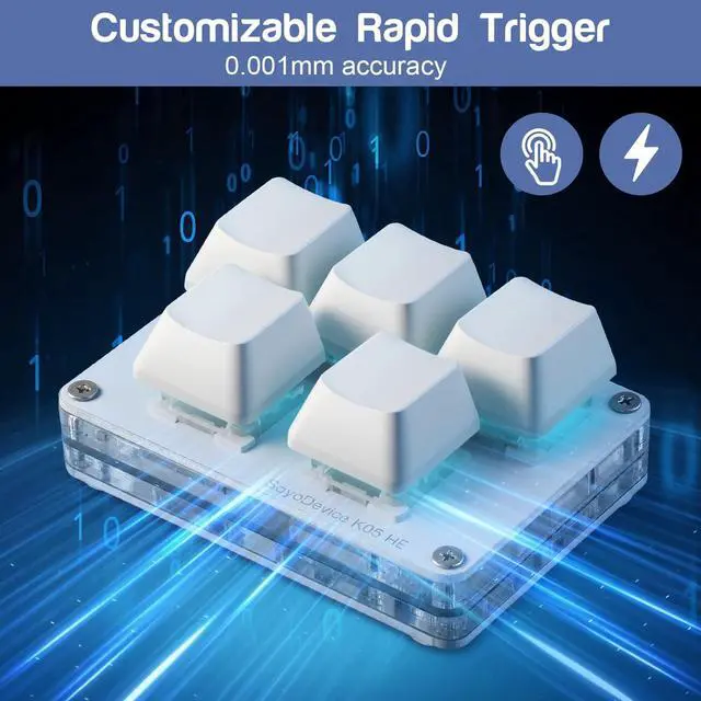 Alt view image 5 of 5 - SAYODEVICE K05 HE Rapid Trigger Hall Effect Mini Keyboard Suitable for OSU and Geometry Dash Rhythm Game Macro Keypad with Magnetic Linear Switches (White, Gateron Jade Pro Green Switch)