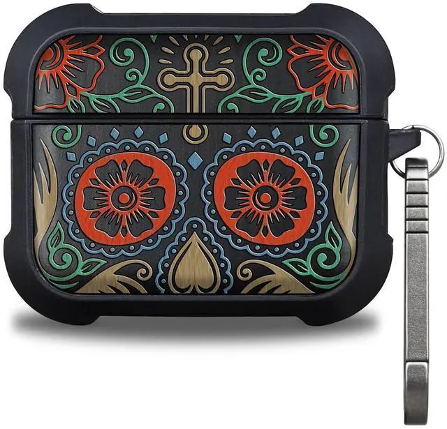 Main image of Black Solid Wood for AirPods Pro 3 Case (2025), Sugar Skull