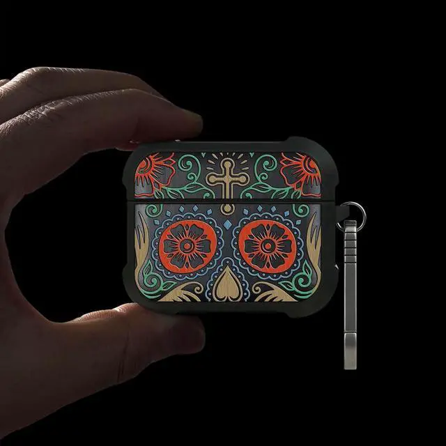 Alt view image 2 of 5 - Black Solid Wood for AirPods Pro 3 Case (2025), Sugar Skull