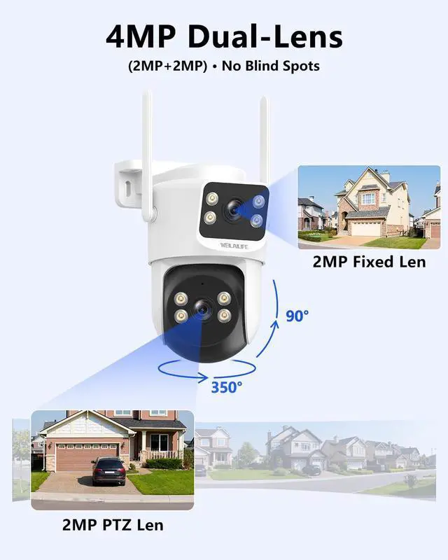 Alt view image 3 of 5 - 2-Way Audio & Auto Tracking 4MP Extend PTZ Security Cameras Wireless Outdoor, WiFi Home Video Surveillance Camera(2 Pack)