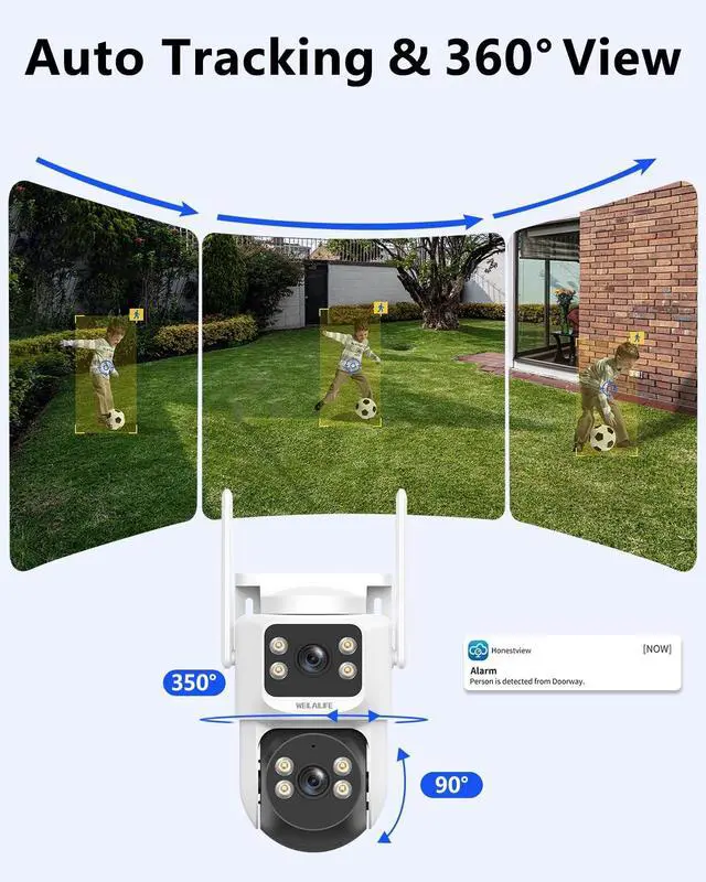 Alt view image 4 of 5 - 2-Way Audio & Auto Tracking 4MP Extend PTZ Security Cameras Wireless Outdoor, WiFi Home Video Surveillance Camera(2 Pack)