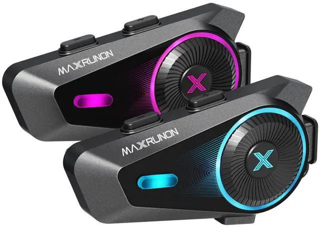 Main image of MAXRUNON D10 Motorcycle Bluetooth Headset with Natural AI Voice Control, Bluetooth 5.4 Helmet Intercom for 4 Riders with ENC Noise Canceling, Audio Multitasking, FM, IPX7, Fits Snowmobile/ATV, 2 Pack