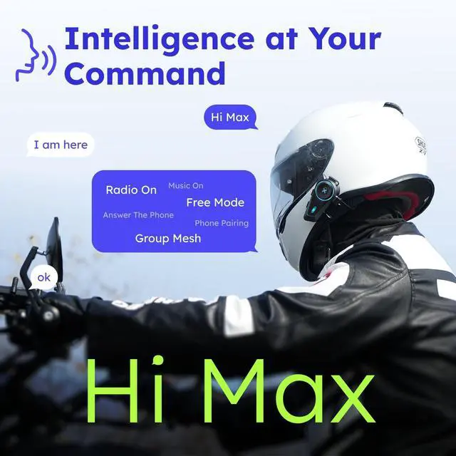 Alt view image 3 of 5 - MAXRUNON D10 Motorcycle Bluetooth Headset with Natural AI Voice Control, Bluetooth 5.4 Helmet Intercom for 4 Riders with ENC Noise Canceling, Audio Multitasking, FM, IPX7, Fits Snowmobile/ATV, 2 Pack