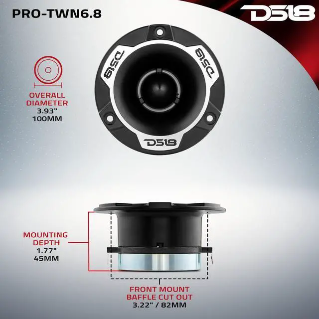 Alt view image 4 of 5 - DS18 PRO-TWN6.8 PRO 4" Super Bullet Tweeter High Compression Neodymium 1.25" Voice Coil 8 Ohms - High Sensitivity of 109 dB - The Best Tweeters in The Pro Audio and Voceteo Market (1 Speaker)