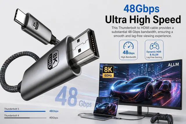 Alt view image 3 of 5 - BRENDAZ USB C to HDMI Cable - 2-Pack- Thunderbolt 5, 4, 3 Compatible, USB 3.2 Type-C to HDMI 2.1 Cord, 8K 60hz, 4K, Compatible with MacBook, iPhone 15,16, 17, Galaxy S24, S25, S26 and More (2)