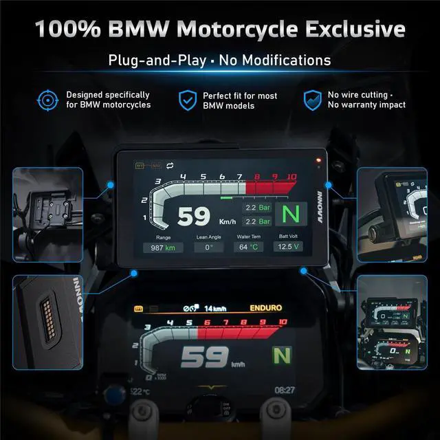 Alt view image 2 of 5 - INNOVV N2 for BMW Motorcycle Wireless CarPlay & Android Auto, 6.5" Touch Screen, Works with BMW WonderWheel, TPMS Display, IP67 Waterproof, Compatible with R1300GS/R1250GS/K1600/S1000XR