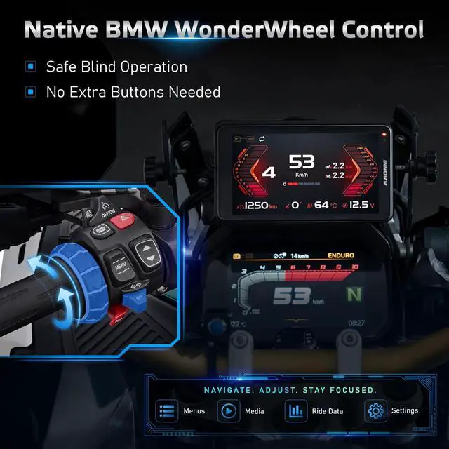 Alt view image 3 of 5 - INNOVV N2 for BMW Motorcycle Wireless CarPlay & Android Auto, 6.5" Touch Screen, Works with BMW WonderWheel, TPMS Display, IP67 Waterproof, Compatible with R1300GS/R1250GS/K1600/S1000XR