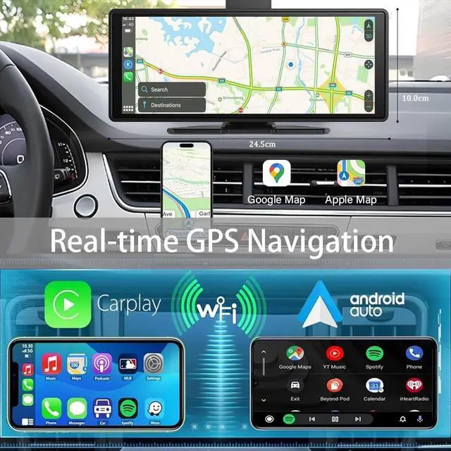 Alt view image 3 of 5 - Wireless Carplay Screen for Car 10.26" 4K 360 Rotation Dash Cam Carplay&Android Auto Car Stereo 1080p Backup Camera GPS Navigation/Mirror Link/Voice Control/Siri/FM Satellite Radio Receiver