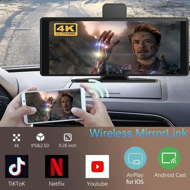 Alt view image 5 of 5 - Wireless Carplay Screen for Car 10.26" 4K 360 Rotation Dash Cam Carplay&Android Auto Car Stereo 1080p Backup Camera GPS Navigation/Mirror Link/Voice Control/Siri/FM Satellite Radio Receiver