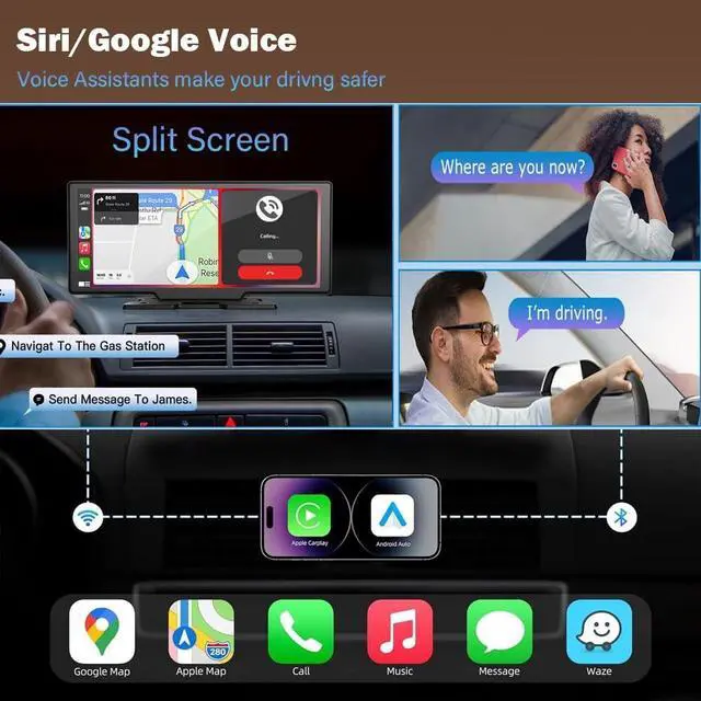 Alt view image 4 of 5 - Wireless Carplay Screen for Car 10.26" 4K 360 Rotation Dash Cam Carplay&Android Auto Car Stereo 1080p Backup Camera GPS Navigation/Mirror Link/Voice Control/Siri/FM Satellite Radio Receiver