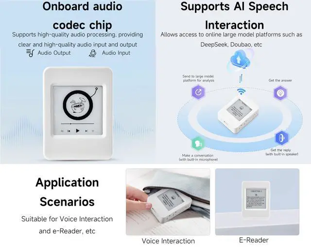 Alt view image 3 of 5 - ESP32-S3 1.54inch e-Paper AIoT Development Board, 200 x 200, Black/White, Supports Wi-Fi and Bluetooth Dual-Mode Communication,Supports AI Speech Interaction, DIY Creative Function, etc.