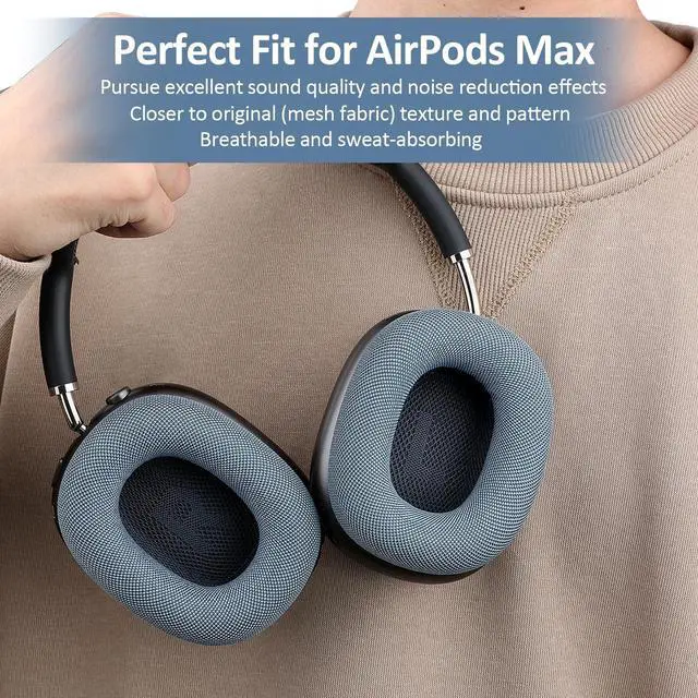 Alt view image 2 of 5 - Laselan Upgraded Silicone Ear Cushions for AirPods Max Headphones 2024, Mesh Fabric Covered Ear Pads with Silicone & Memory Foam and Magnet (Blue)