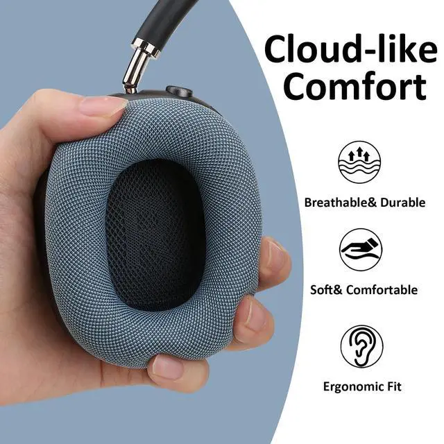 Alt view image 3 of 5 - Laselan Upgraded Silicone Ear Cushions for AirPods Max Headphones 2024, Mesh Fabric Covered Ear Pads with Silicone & Memory Foam and Magnet (Blue)