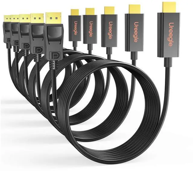 Main image of Ureegle DisplayPort to HDMI Cable 10ft, 5-Pack Uni-Directional DP (Source) to HDMI (Display) Cable 1080P, Display Port to HDMI Cord for Monitor Projector, Gold-Plated Plug, Compatible Dell HP Le
